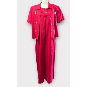 Vintage Ultra Dress NY Womens 2pc Size 14 Dress Embroidered Linen Blend Retro‎